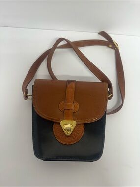 Vintage Moda Italiana Leather Brown Black Turnlock Crossbody Bag Handled Purse.